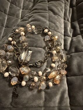 Multi-Strand Crystal and Bead Statement Necklace - Ivory and Clear